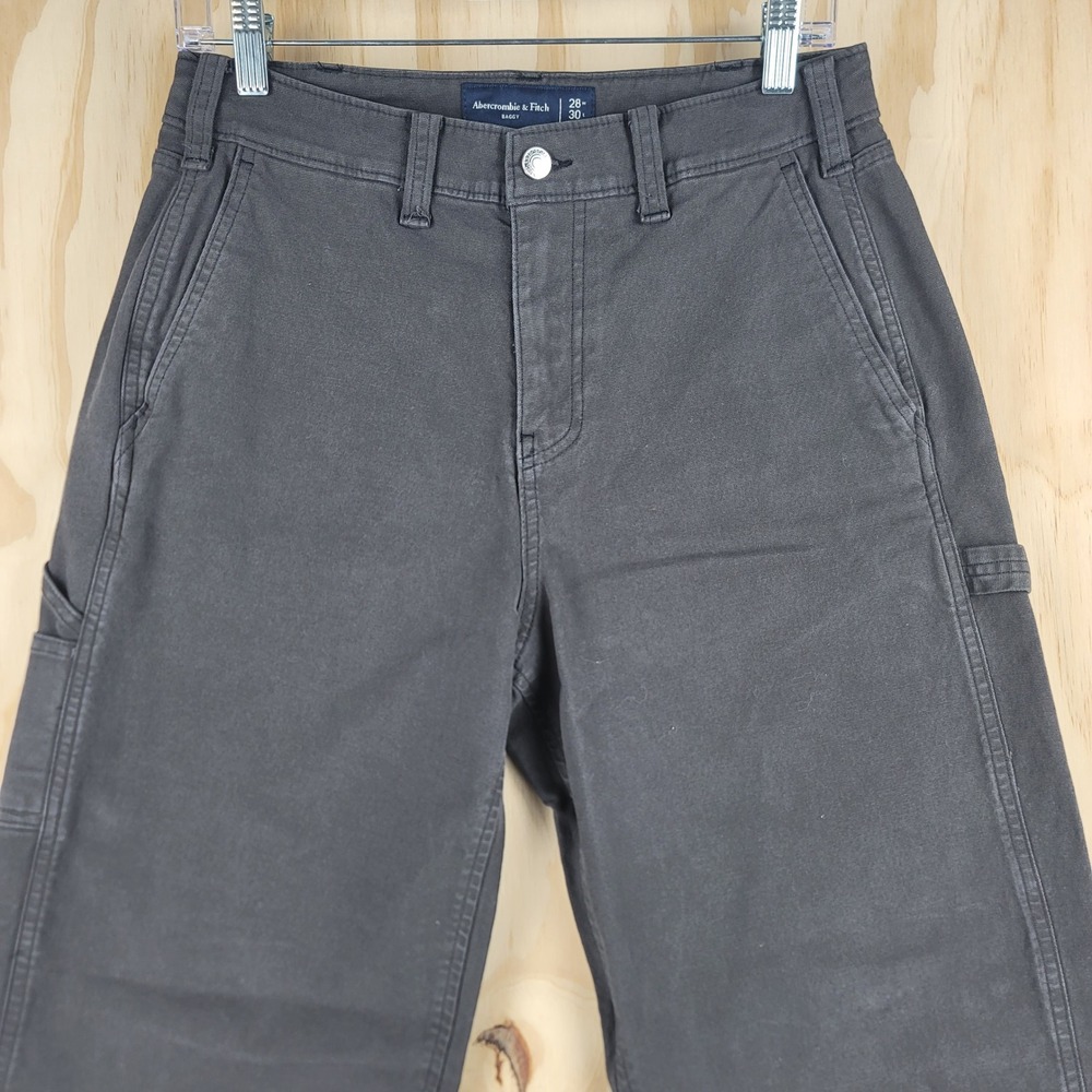 Abercrombie & Fitch Carpenter Pants Mens 29x29 Black Baggy Workwear Canvas Heavy - Picture 6 of 9